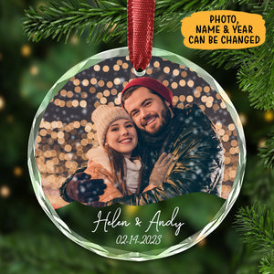 Custom Photo Couple Christmas Ornament, Personalized Glass Ornament, Anniversary Gift