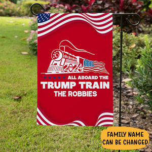 All Aboard The Trump Train, Personalized Garden Flag, Home Decoration. Election 2024