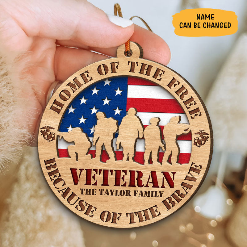 Home Of The Free Veteran, Personalized 2 Layer Ornaments, Trump Ornaments, Election 2024