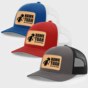 Hawk Tuah Spit On That Thang Girl Silhouette, Personalized Trucker Leather Patch Hat, Election 2024, Trending Hat