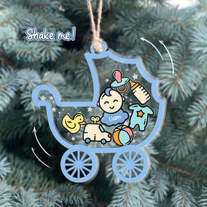Baby Carriage Ornament, Personalized 3 Layers Shaker Ornament, Custom Gift for Baby