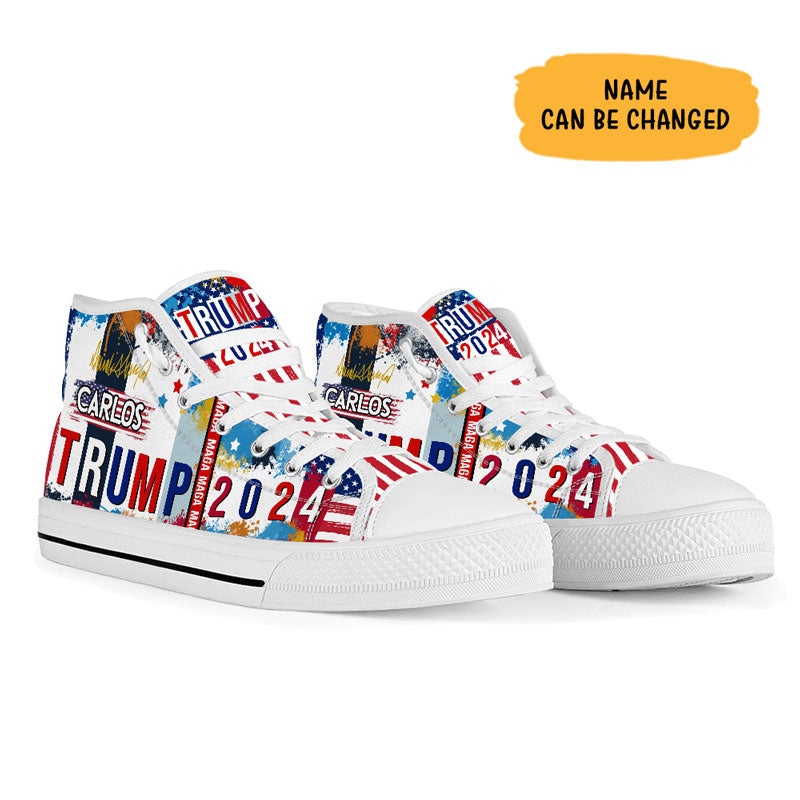 MAGA US Flag Trump 2024 High Top Shoes, Personalized Trump Sneakers, Trump Shoes, Election 2024