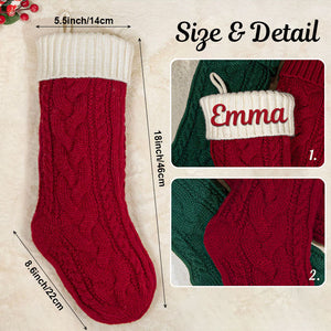 Family Christmas Stockings, Personalized Stocking, Knitted Embroidered Stockings With Name