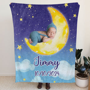 Baby Blanket Moon Star Background, Custom Photo Blanket, Christmas Gifts For Baby, Personalized Blanket