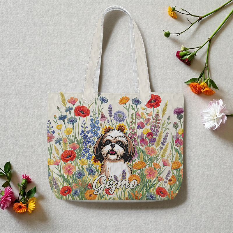 Personalized Dog Clipart Tote Bag, Custom Name Pet Lover Gift, Floral Dog Bag, Gift for Dog Mom, Cute Pillow Tote Bag