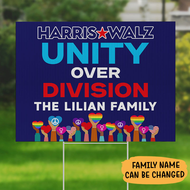 Harris Walz Unity Over Division, Personalized Yard Sign, Kamala Harris Supporters, Election 2024