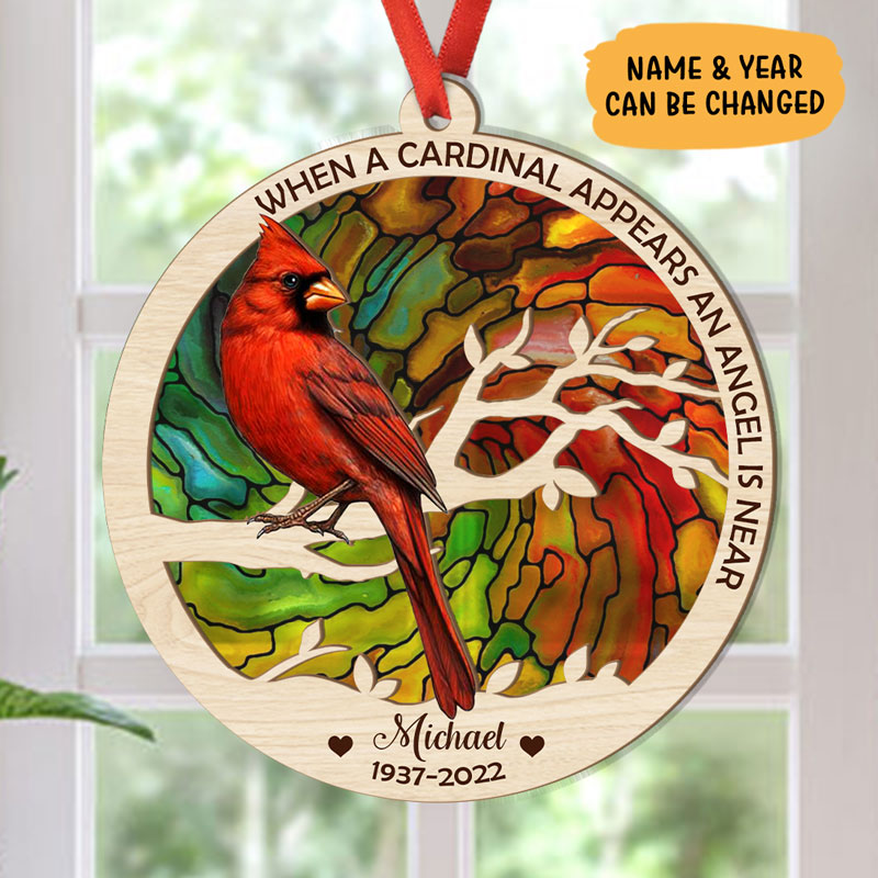 When A Cardinal Appears, Personalized Suncatcher Ornament, Car Hanger Memorial Gifts