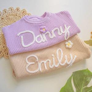 Embroidered Baby Name Flower Sweater, Personalized Baby Sweater, Custom Baby Clothes, Baby Shower Gift, Gift For Christmas