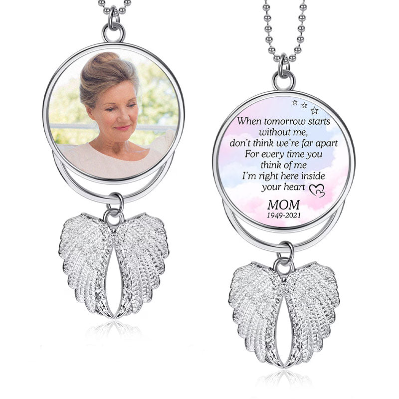 Inside Your Heart, Personalized Angel Wings Keychain, Car Hanger, Custom Photo