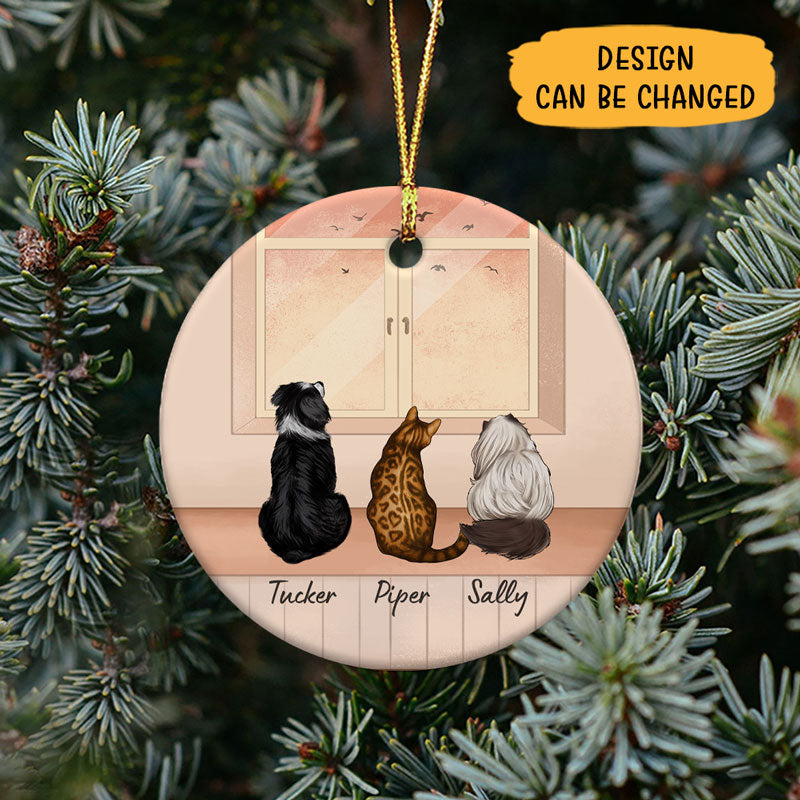Dogs and Cats Looking Outside Window, Personalized Ornaments, Gift for Pet Lovers