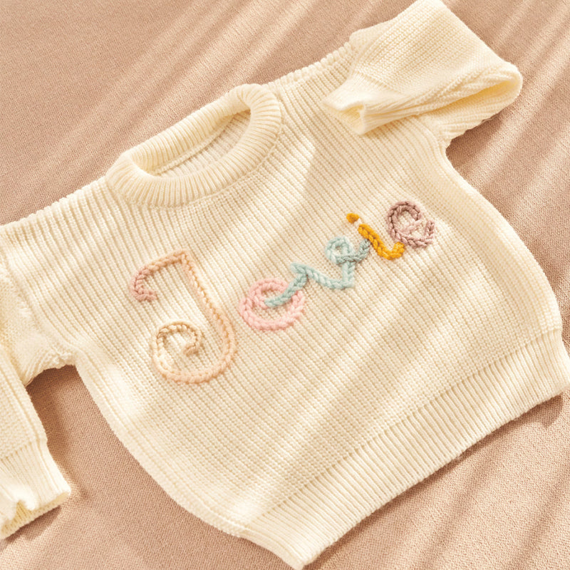 Embroidered Baby Name Color Sweater, Personalized Baby Sweater, Custom Baby Clothes, Baby Shower Gift, Gift For Christmas
