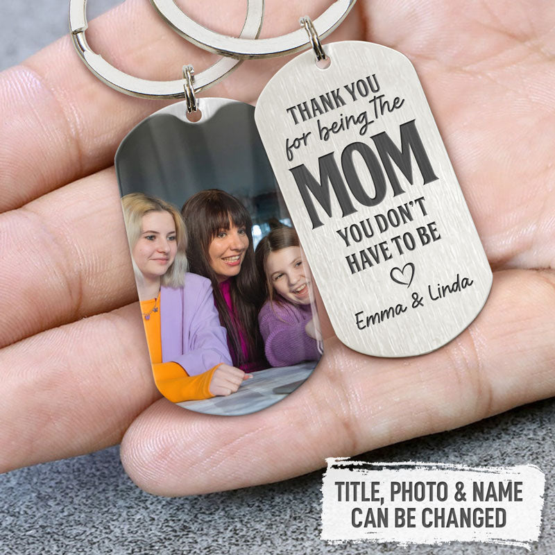 Thank You For Being The Dad, Personalized Keychain, Gift For Bonus Dad, Custom Photo