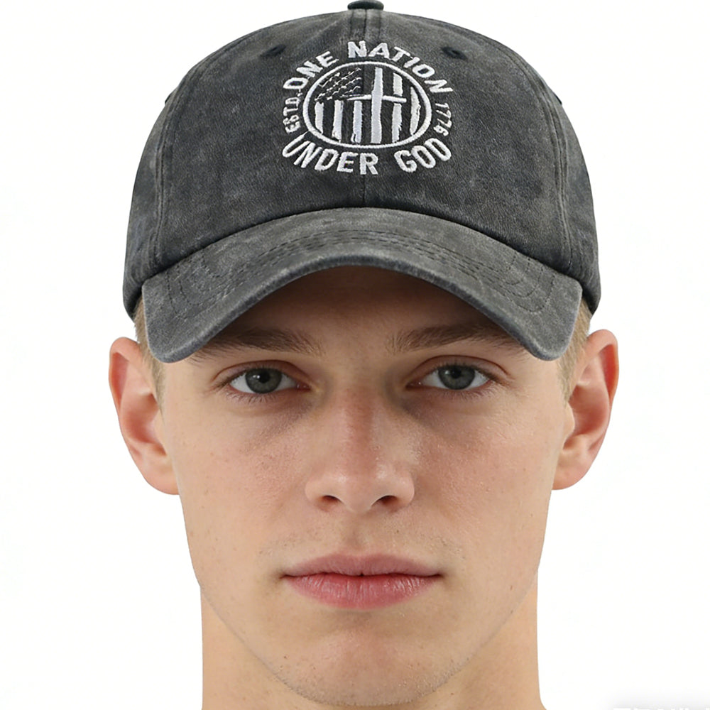 2Pcs One Nation under God Baseball Cap for Women Men, Adjustable Embroidered Wash Cotton Baseball Cap