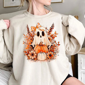 Floral Ghost Sweatshirt, Autumn Sweatshirt, Halloween Ghost Sweatshirt, Halloween Shirt