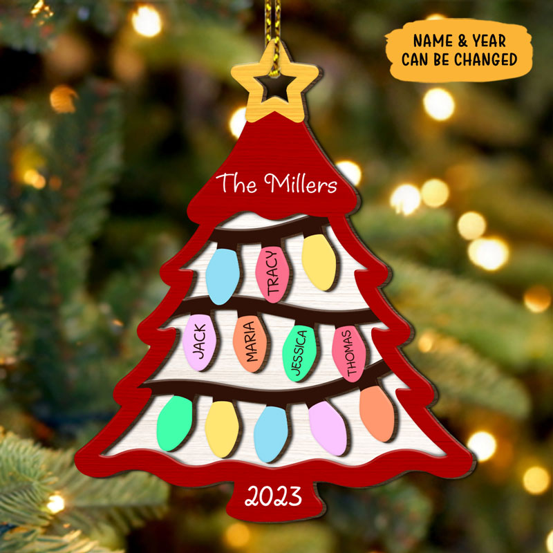 Family Christmas Tree Ornament 2025, Personalized Ornament, Christmas 2 Layers Wooden Ornament, Christmas Gift