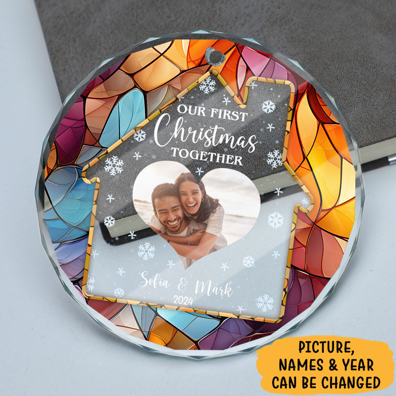 Our First Christmas Together, Personalized Glass Ornament, Gift For Pet Lovers, Family Gift, Gift For Couple, Custom Photo