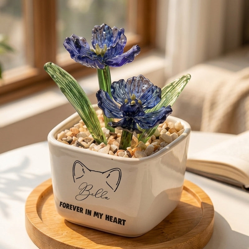Personalized Dog Loss Gifts, "Forever In My Heart" Planter, Pet Memorial, Custom Design & Birth Month Flower