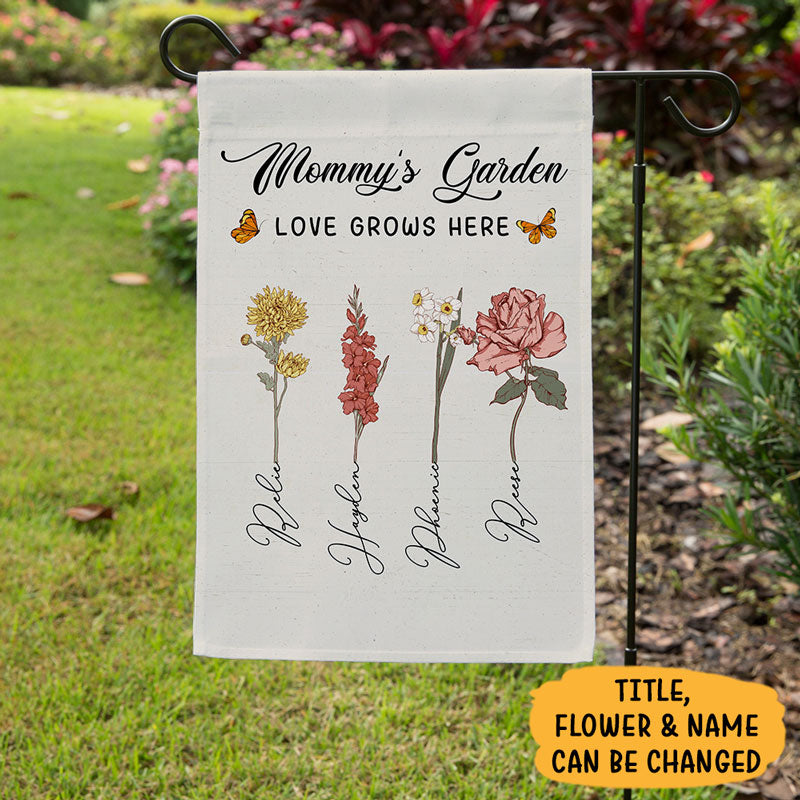 Custom Birth Month Flower Love Grows Here, Personalized Garden Flags, Gift For Mom, Gift For Grandma