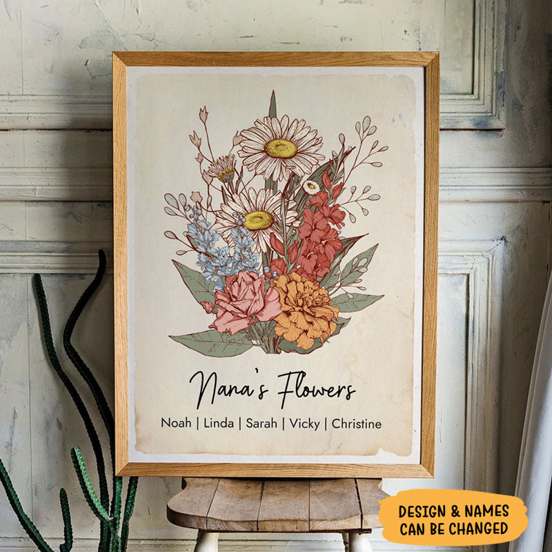 Birth Month Flower Bouquet, Personalized Poster, Mother's Day Gift