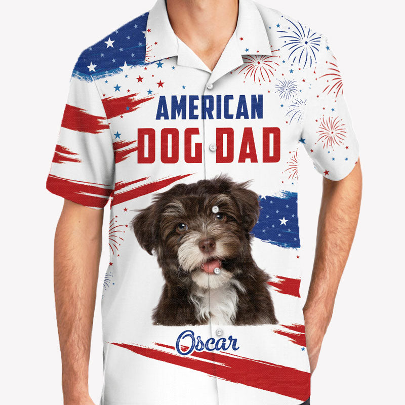American Dog Dad Dog Mom, Personalized Hawaiian Shirt, Gifts For Dog Lovers, Custom Photo