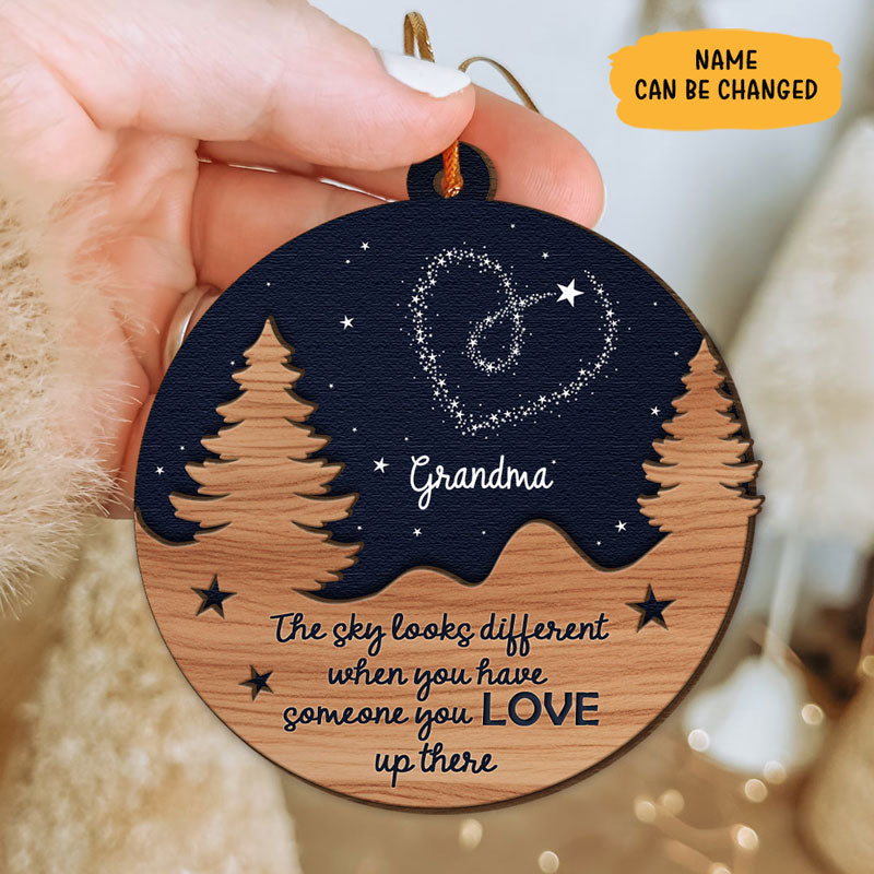 The Sky Looks Different, Personalized Ornament, Christmas 2 Layers Wooden Ornament, Memorial Gift