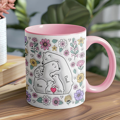 Personalized Bear Family Mug, 3D Inflated Effect, Custom Bear Coffee Mug, Family Names Mug, Gift for Mom Dad, Up to 5 Kids