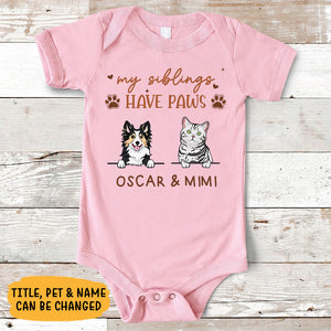 My Sibling Has Paws, Personalized Baby Clothes, Custom Baby Onesies, Baby Shower Gifts