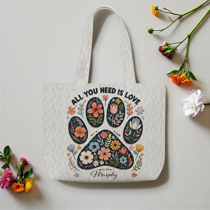 Personalized Dog Paw Tote Bag, Custom Name Pet Lover Gift, Floral Paw Print Bag, Gift for Dog Mom, Cute Pillow Tote Bag