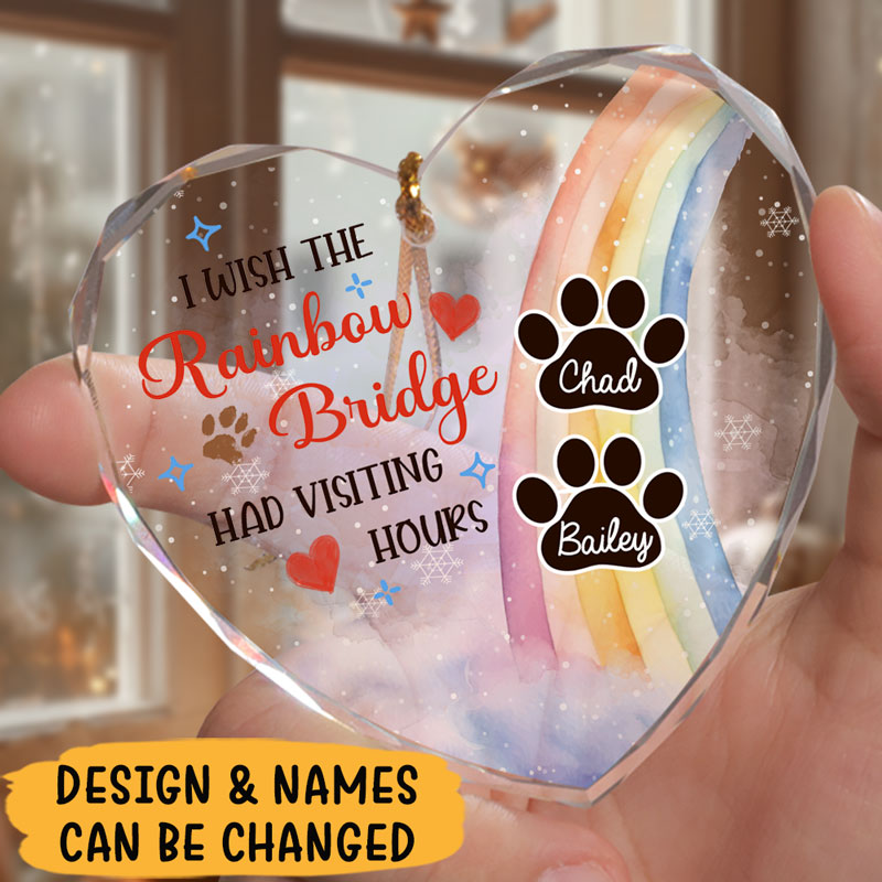 A Piece Of My Heart Is At The Rainbow Bridge, Personalized Heart Glass Ornament, Memorial Gifts