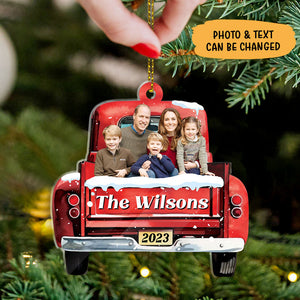 Custom Photo Red Truck, Personalized Acrylic Shape Ornament, Family Gifts