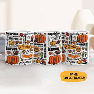 Pumpkins Fall Leaves 3D Inflated, Personalized Full Wrap Mug, Fall Gifts, Halloween Gifts