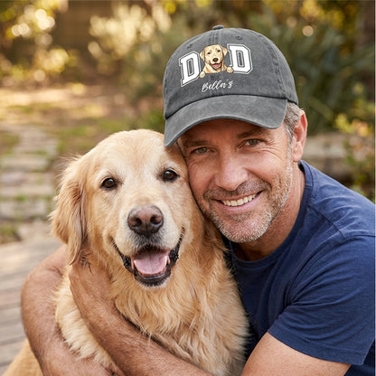 Personalized Dog Dad Clipart Washed Cap, Custom Gifts For Dog Dad, Father's Day Gift