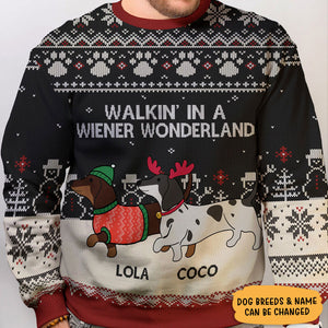 Walkin' In A Wiener Wonderland, Personalized All-Over-Print Sweatshirt, Ugly Sweater, Sweater, Kid Sweatshirt, Christmas Gifts