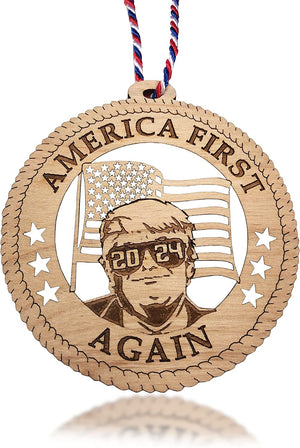 America First Again Wooden Ornaments, Trump Ornament, Election 2024