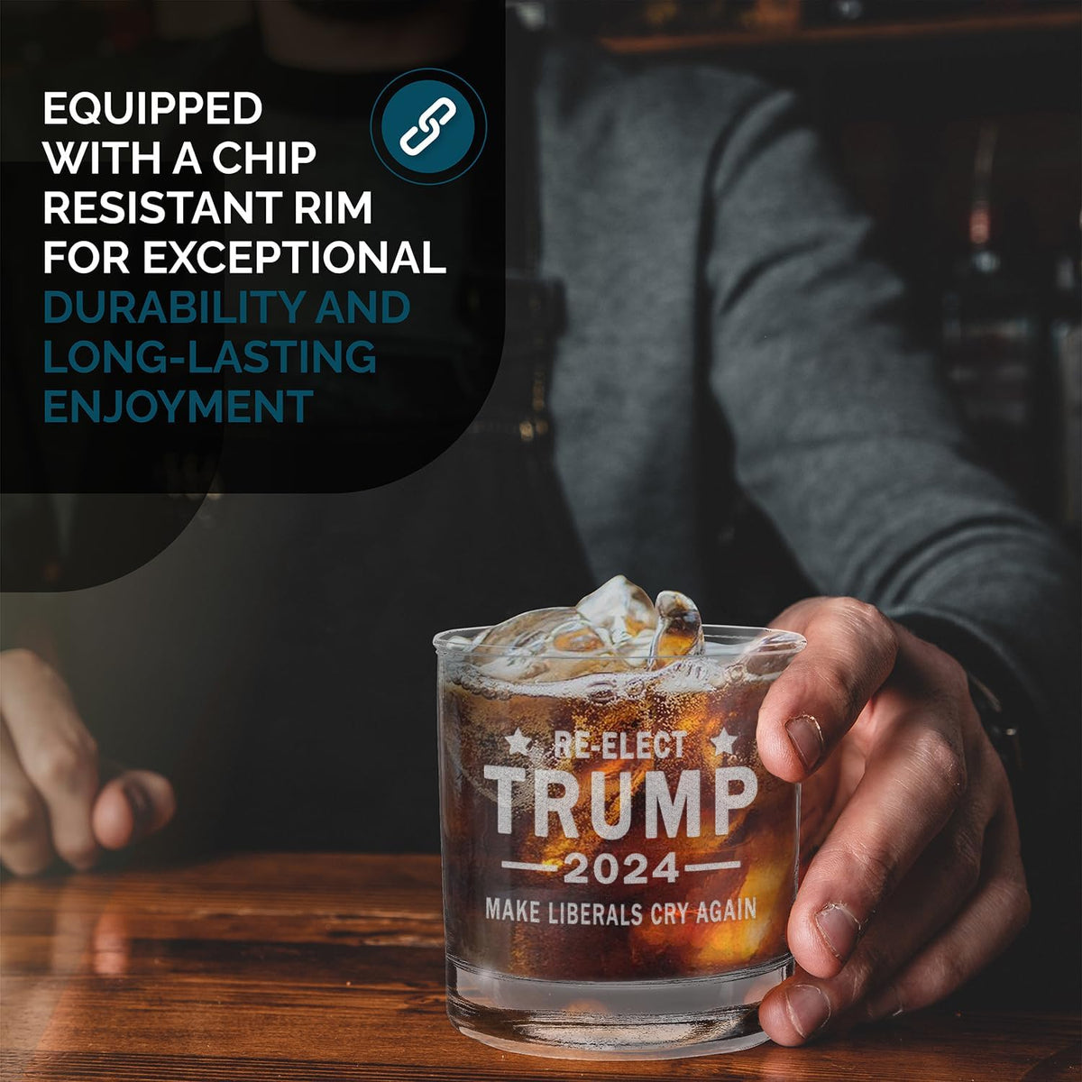 Re-Elect Trump Make Liberals Cry Again, Engraved Rock Glass, Election 2024
