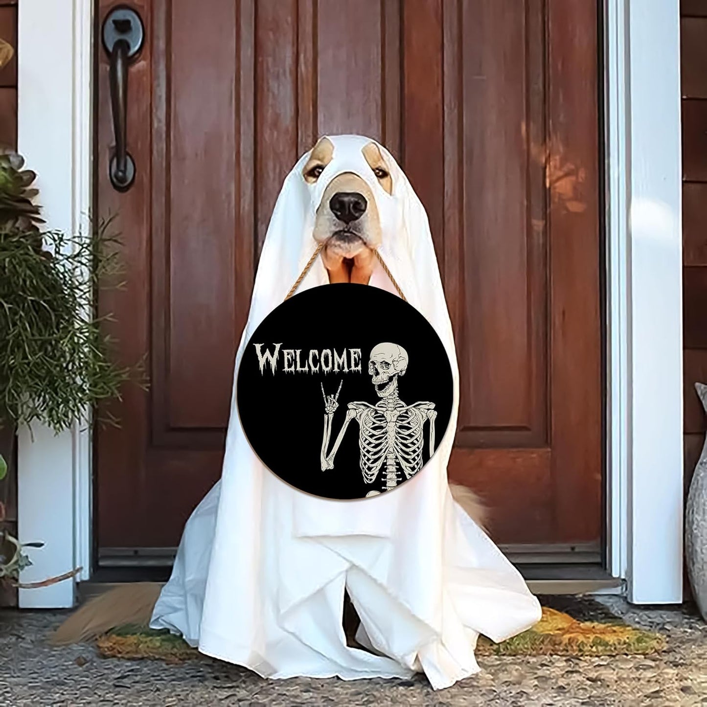 Halloween Decorations Wood Sign, Skull Welcome Door Sign, Halloween Themed Wooden Hanging Sign