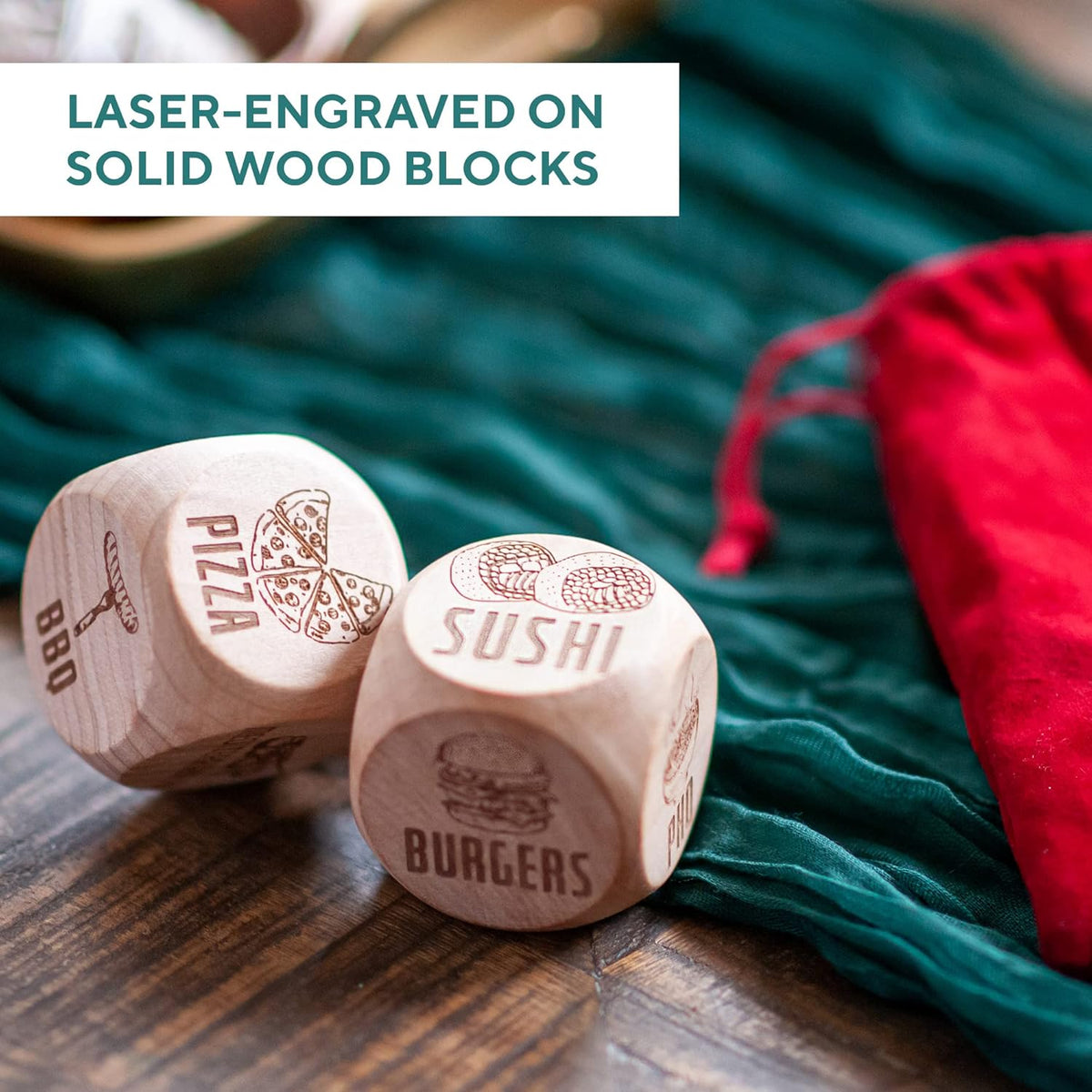 Date Night Dice for Couples 2 Engraved Wooden Food Takeout Dice Date Night Gifts for Couples Gifts for Girlfriend Fun Gifts for Her What to Eat Dice Dinner Choosing Dice for Couples