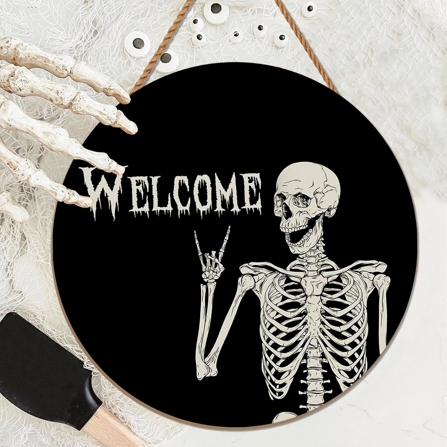 Halloween Decorations Wood Sign, Skull Welcome Door Sign, Halloween Themed Wooden Hanging Sign