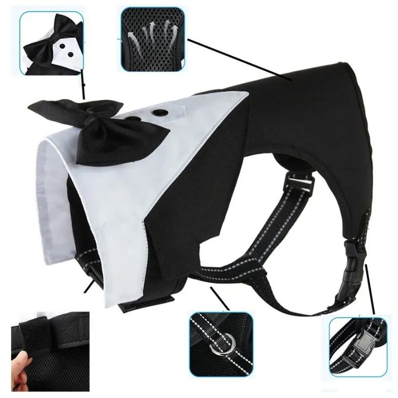 Dogs Tuxedo Wedding Party Suit Dog Formal Tuxedo with Bow Tie and Traction Rope Dog Outfit, Dog Tuxedo for Halloween