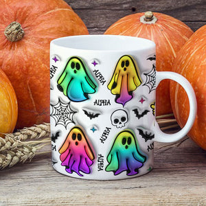 Colorful Halloween Ghosts 3D Inflated, Personalized Full Wrap Mug, Halloween Gifts