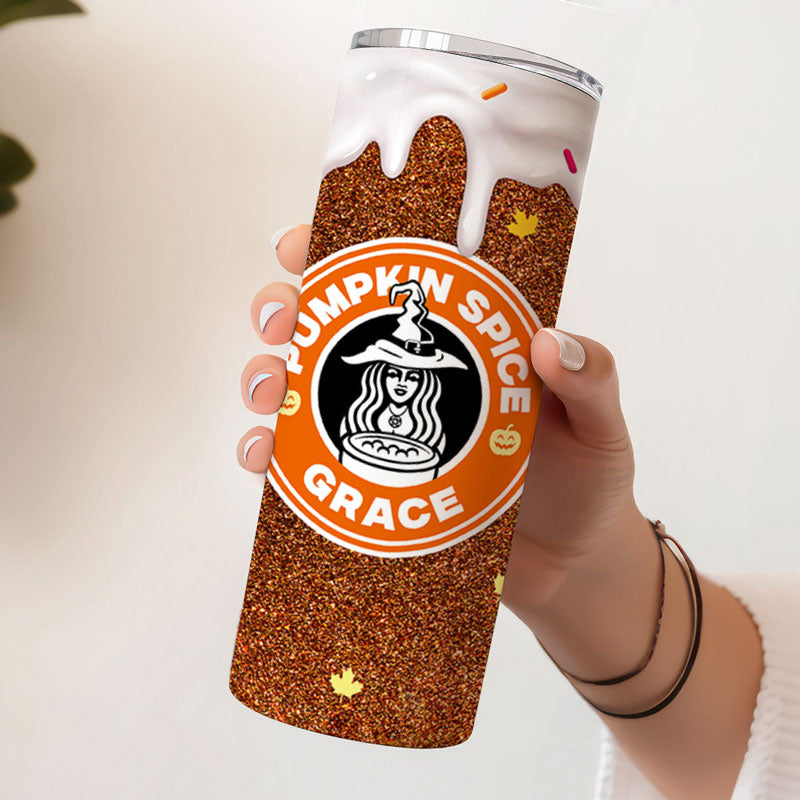 Pumpkin Spice Tumbler, Fall Glitter Skinny Tumbler, Personalized Tumbler
