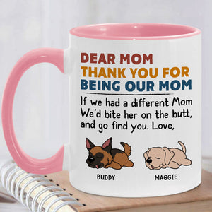 Dog dad accent mug, Father's Day gift for dog lovers - Bite him on the butt, two-tone custom coffee mug