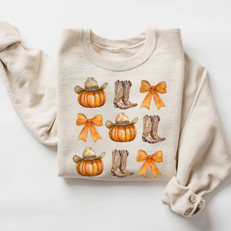 Retro Fall Pumpkin Bow Shirt, Autumn Sweatshirt, Fall Sweater, Fall Shirt For Woman