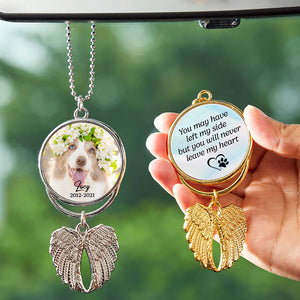 Never Leave My Heart, Personalized Angel Wings Keychain, Car Hanger, Custom Photo