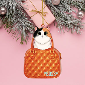 Cat Peeking Through A Tiny Purse Ornament, Personalized Shape Ornaments, Family Gifts, Christmas Ornament