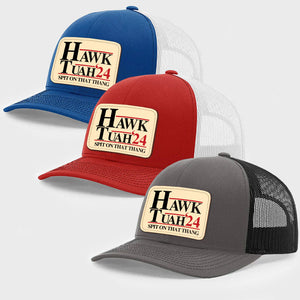 Hawk Tuah Spit On That Thang, Personalized Trucker Leather Patch Hat, Election 2024