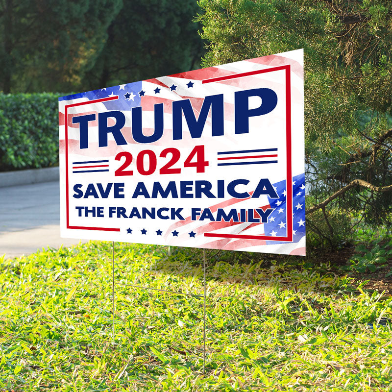 Save America Custom Family Name, Personalized Yard Sign, Trump Sign, Election 2024