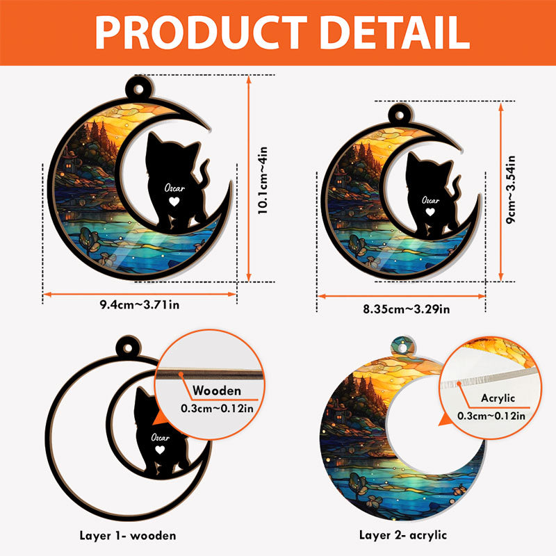 Loss Of Cat Sympathy Silhouette, Personalized Memorial Suncatcher, Memorial Ornament For Loss Of Cat