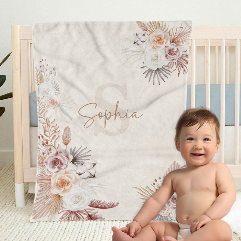 Custom Boho Vintage Blanket, Personalized Baby Blanket, Baby Shower Gift, Newborn Gift