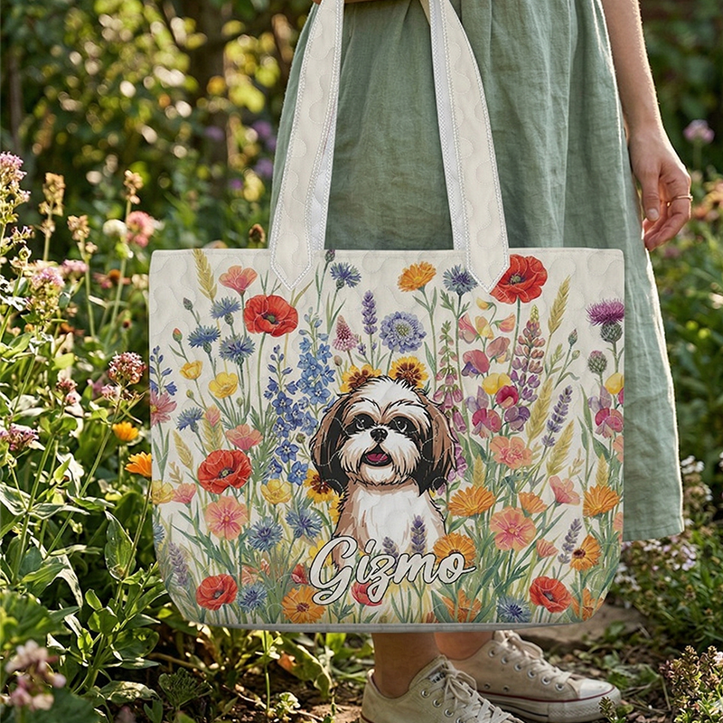 Personalized Dog Clipart Tote Bag, Custom Name Pet Lover Gift, Floral Dog Bag, Gift for Dog Mom, Cute Pillow Tote Bag